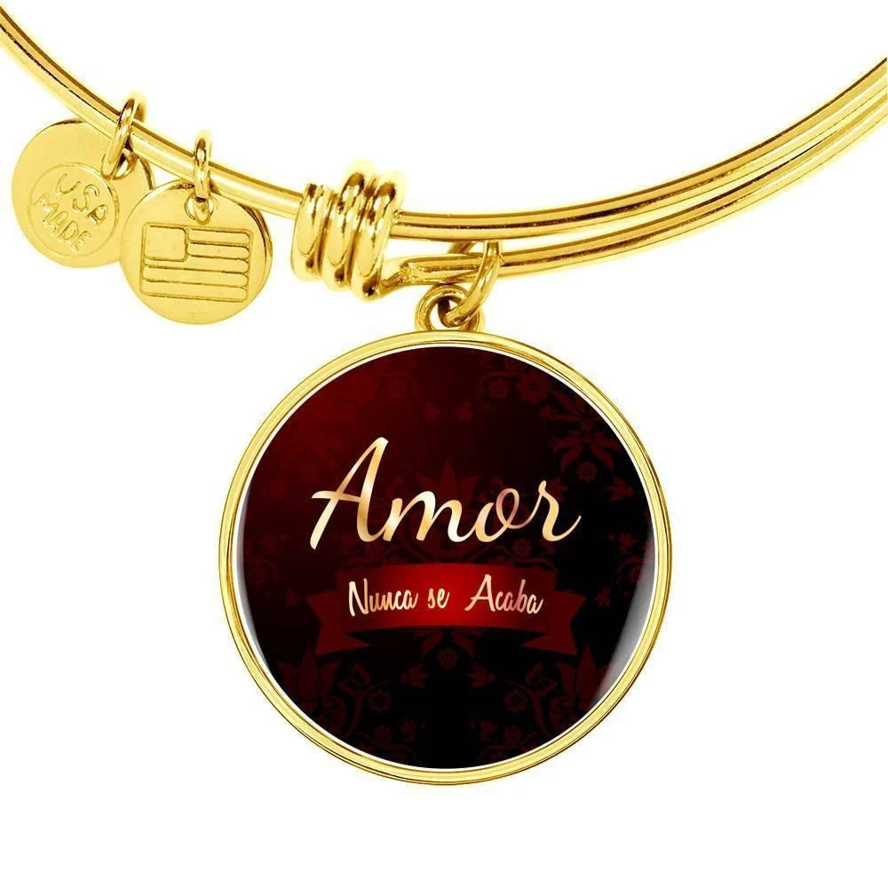 Amor Nunca Se Acaba Personalized Engraved Gold Circle Bangle Bracelet Custo